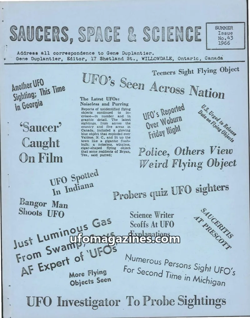 Cover of Saucers, Space & Science  (Duplantier) issue No.43: SAUCERS, SPACE & SCIENCE