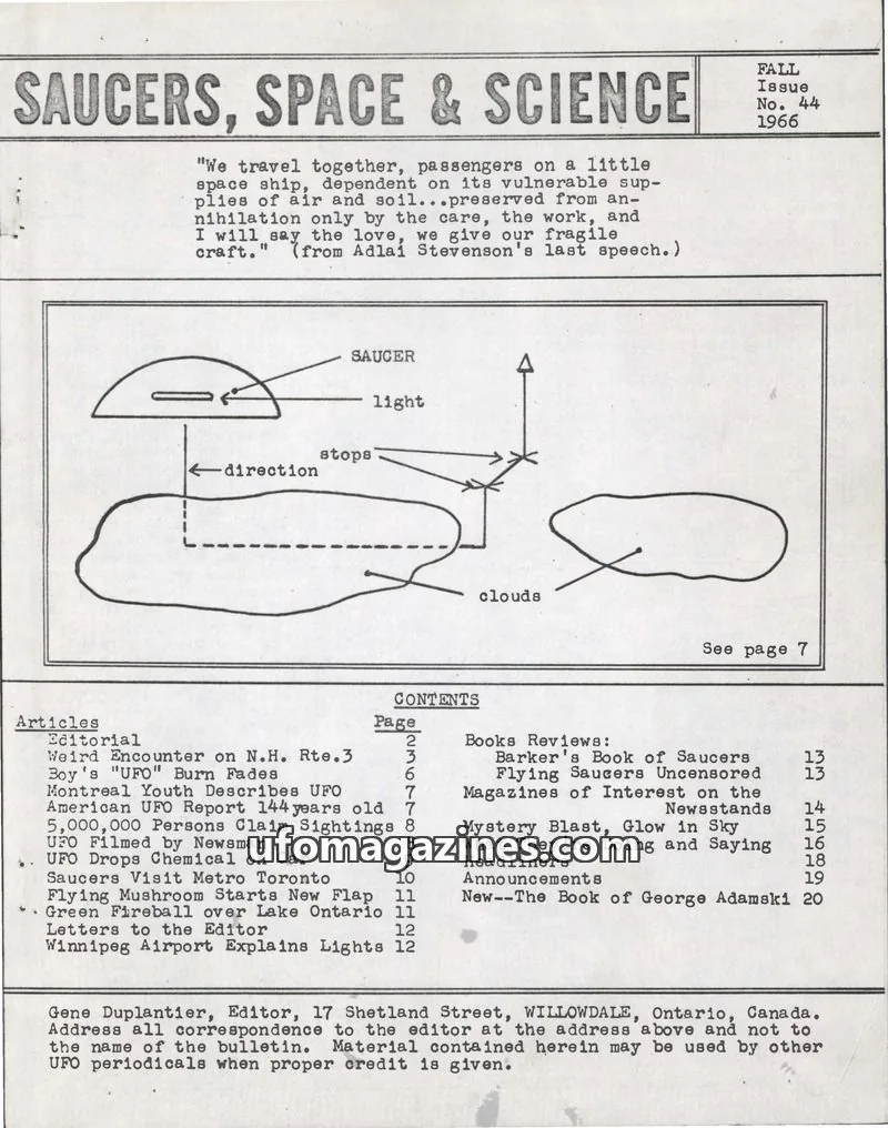 Cover of Saucers, Space & Science  (Duplantier) issue No. 44: SAUCERS, SPACE & SCIENCE