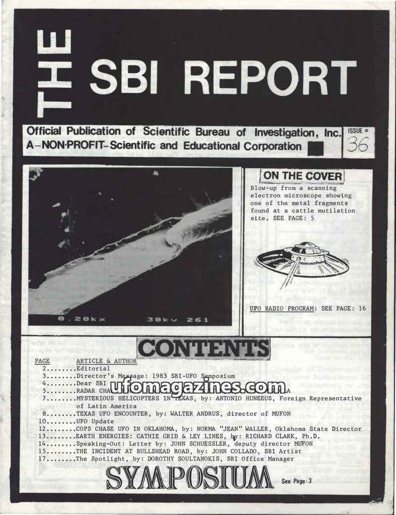 Cover of Scientific Bureau of Investigation, Inc. issue 36: THE SBI REPORT