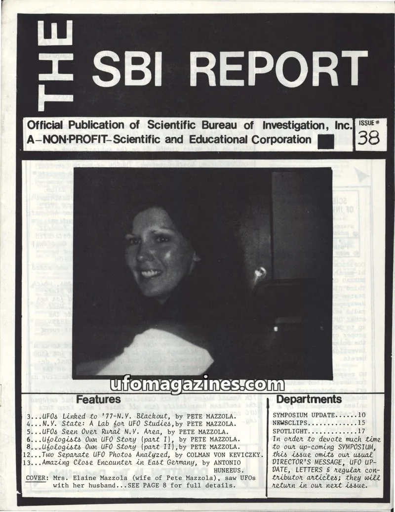 Cover of Scientific Bureau of Investigation, Inc. issue 38: THE SBI REPORT