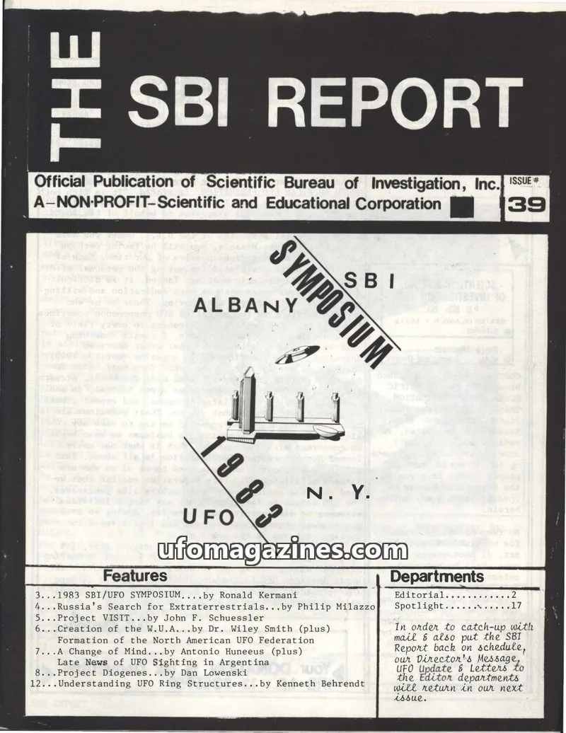 Cover of SCIENTIFIC BUREAU OF INVESTIGATION, INC. issue 39: THE SBI REPORT
