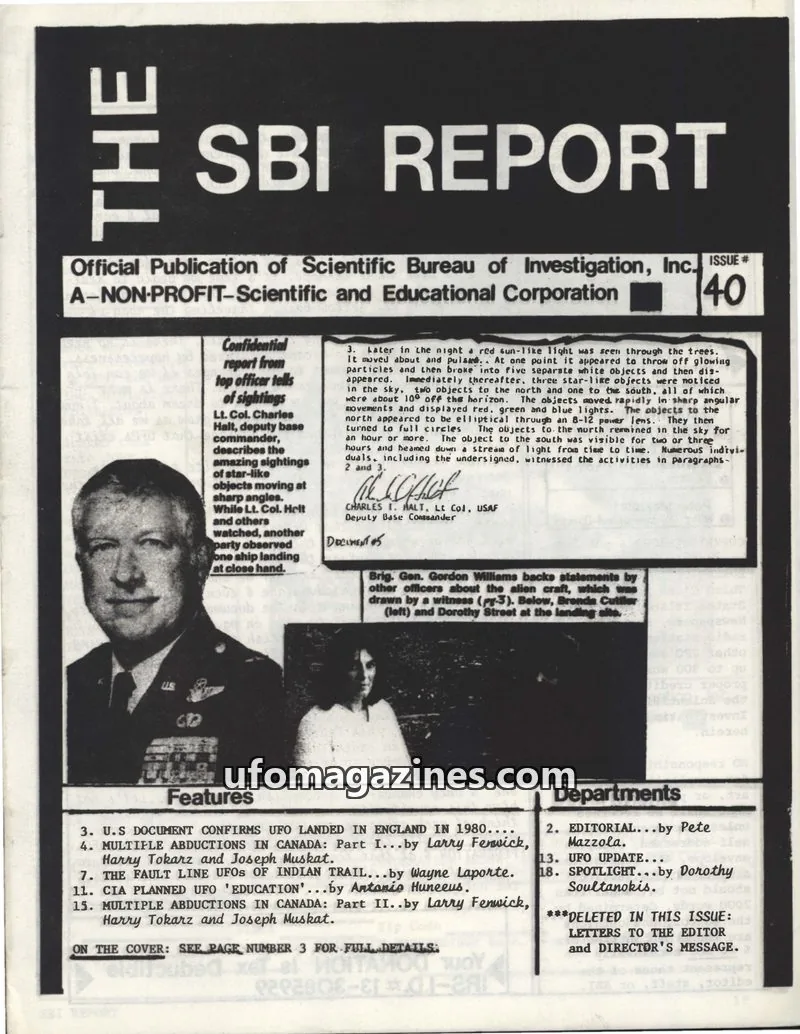 Cover of SCIENTIFIC BUREAU OF INVESTIGATION, INC. issue 40: THE SBI REPORT