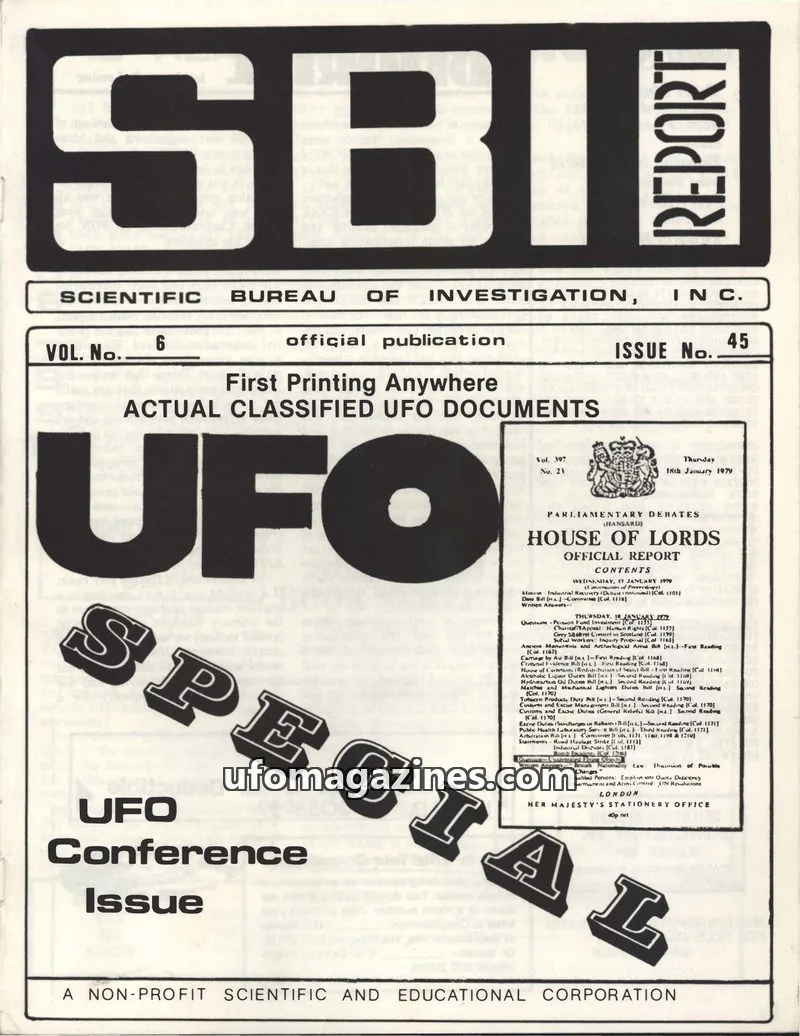 Cover of SCIENTIFIC BUREAU OF INVESTIGATION, INC. issue 45: SBI REPORT
