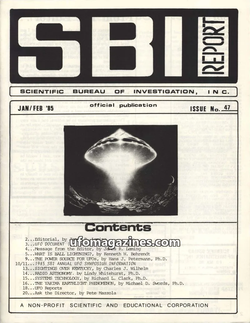 Cover of SCIENTIFIC BUREAU OF INVESTIGATION, INC. issue No. 47: SBI REPORT
