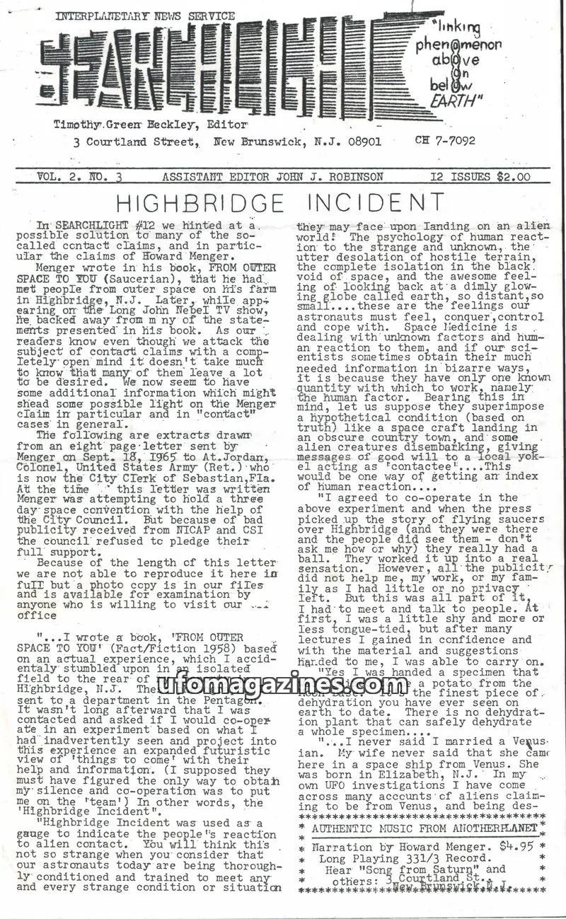 Cover of INTERPLANETARY NEWS SERVICE issue VOL. 2. NO. 3: SEARCHLIGHT