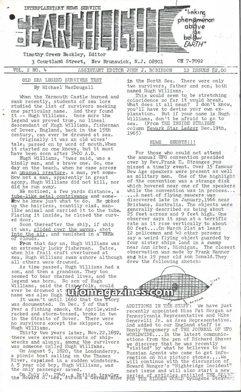 Cover of Searchlight (Timothy Green Beckley) issue VOL. 2 NO. 4: SEARCHLIGHT