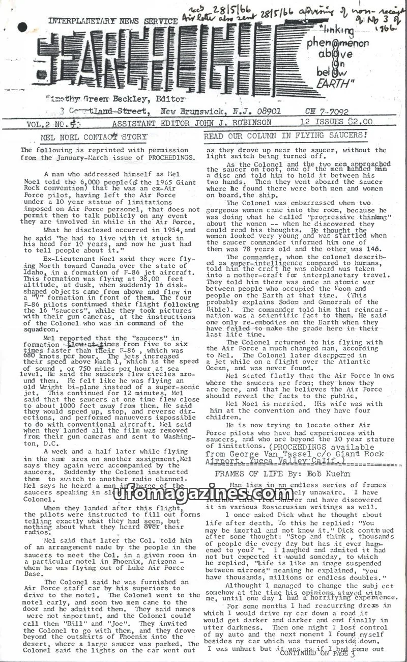 Cover of Searchlight (Timothy Green Beckley) issue VOL.2 NO.5: INTERPLANETARY NEWS SERVICE