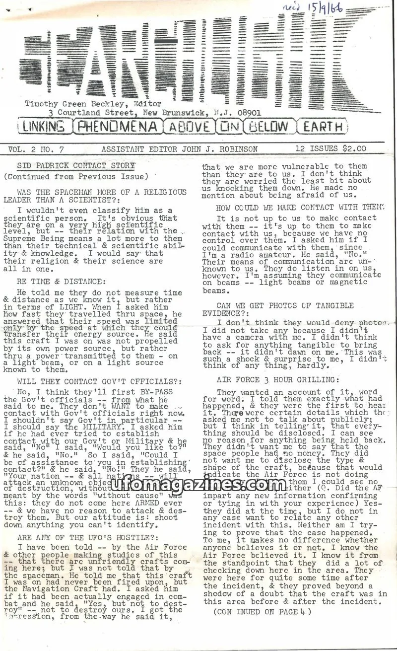 Cover of Searchlight (Timothy Green Beckley) issue VOL. 2 NO. 7: SEARCHLIGHT