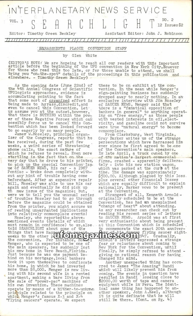Cover of INTERPLANETARY NEWS SERVICE issue NO. 2: SEARCHLIGHT