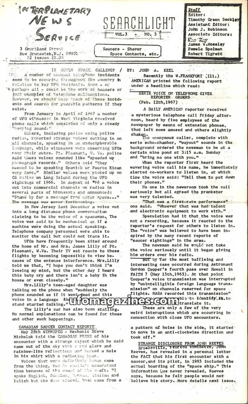 Cover of INTERPLANETARY NEWS SERVICE issue VOL. 3 NO. 3: SEARCHLIGHT