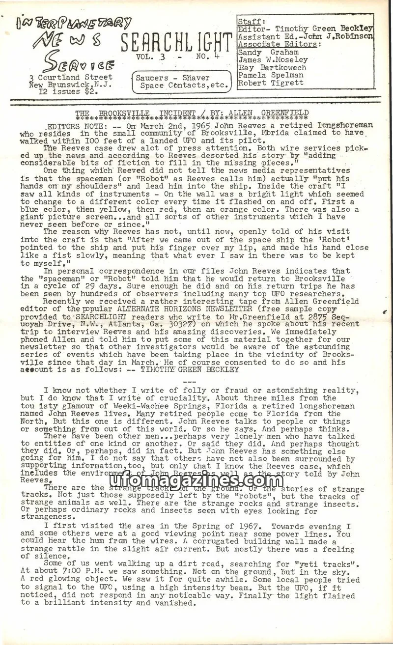Cover of Searchlight (Timothy Green Beckley) issue VOL. 3 NO. 4: INTERPLANETARY NEWS SEARCHLIGHT