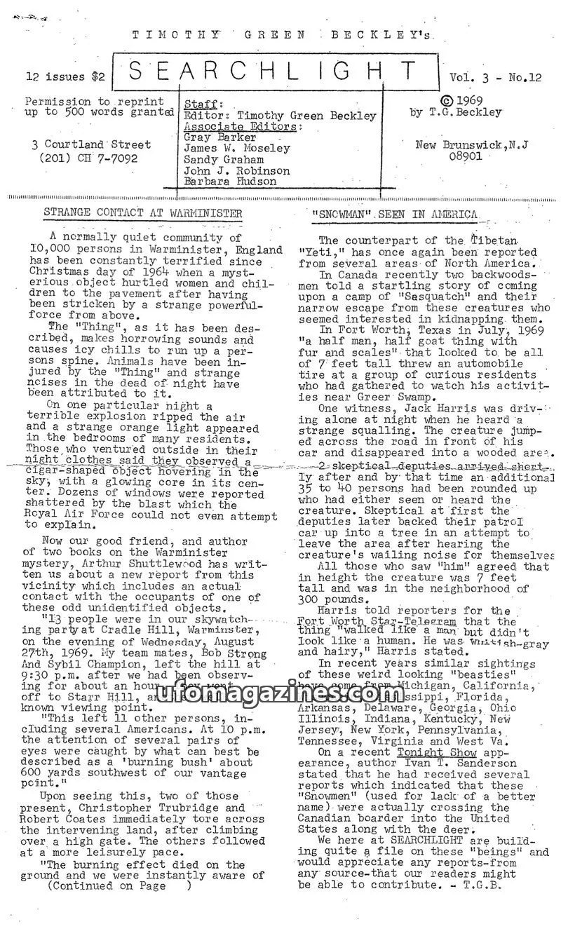 Cover of Searchlight (Timothy Green Beckley) issue No.12: SEARCHLIGHT