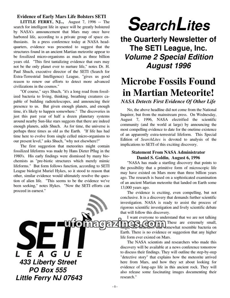 Cover of SearchLites (SETI League) issue Volume 2 Special Edition: SearchLites