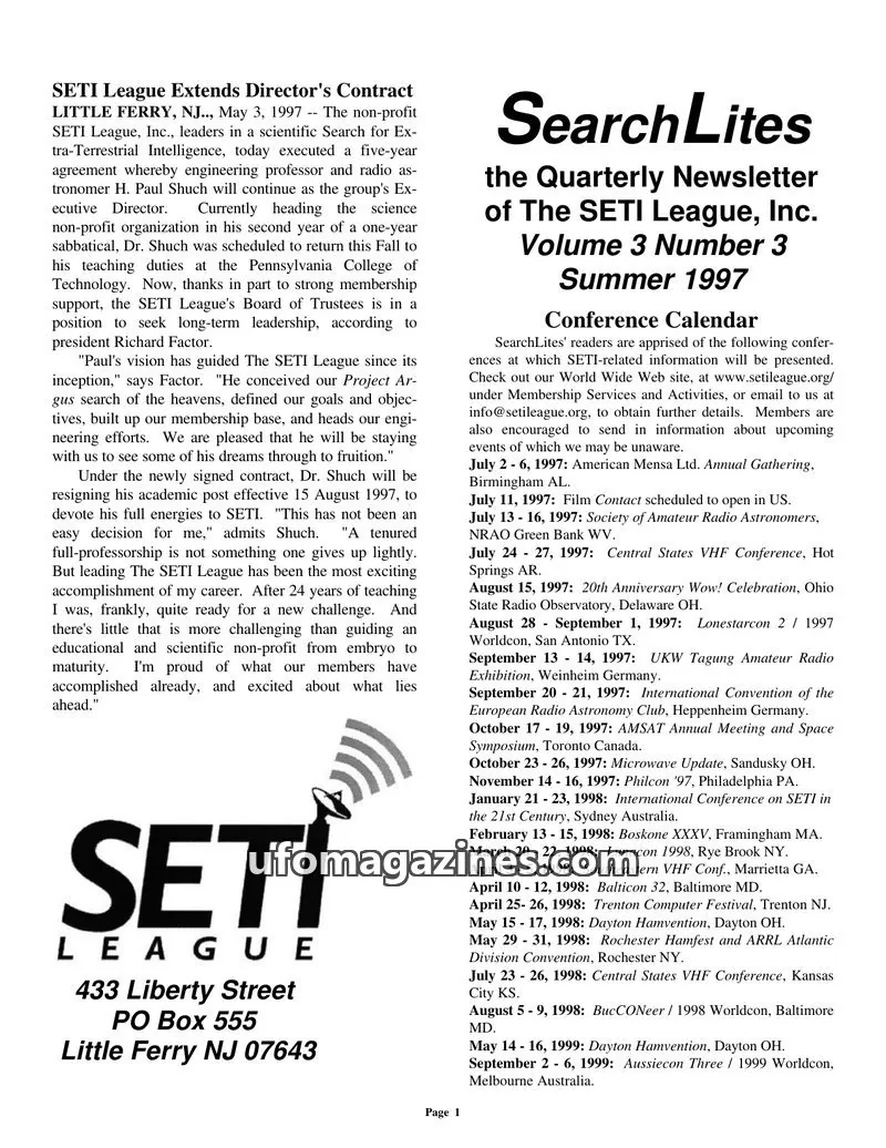 Cover of SearchLites (SETI League) issue Volume 3 Number 3: SearchLites