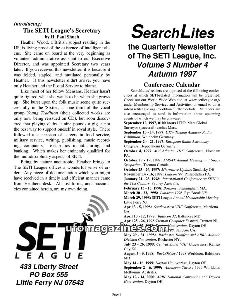 Cover of SearchLites (SETI League) issue Volume 3 Number 4: SearchLites