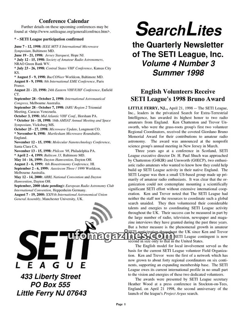 Cover of SearchLites (SETI League) issue Volume 4 Number 3: SearchLites