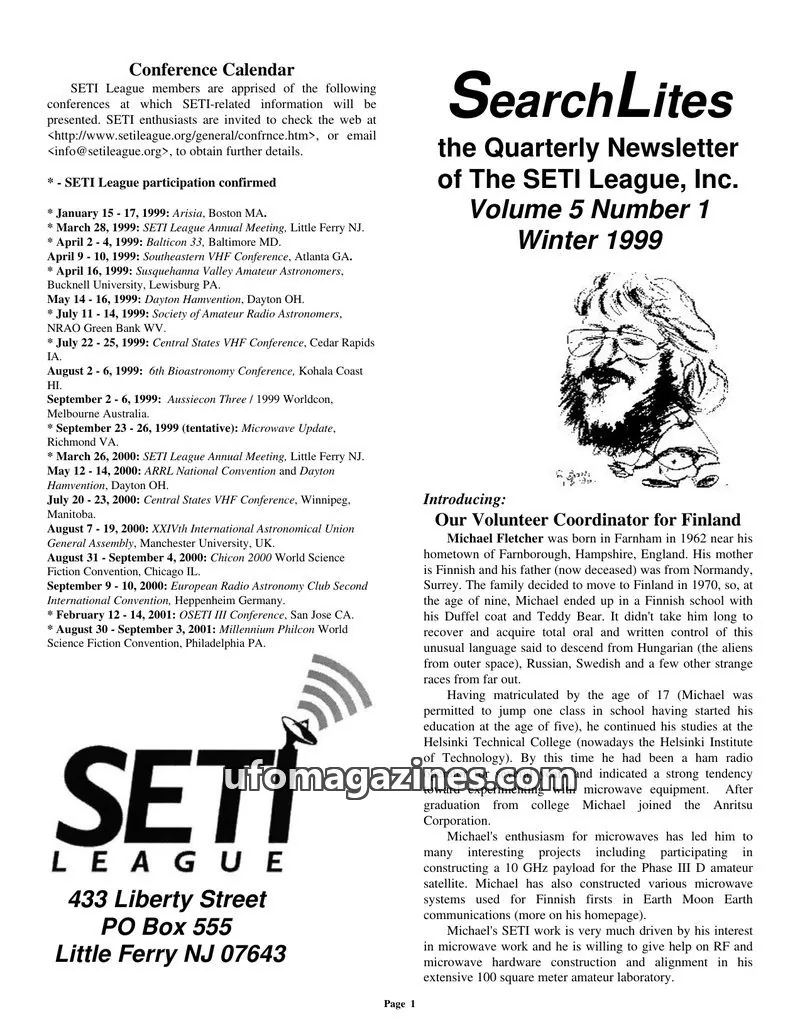 Cover of SearchLites (SETI League) issue Volume 5 Number 1: SearchLites