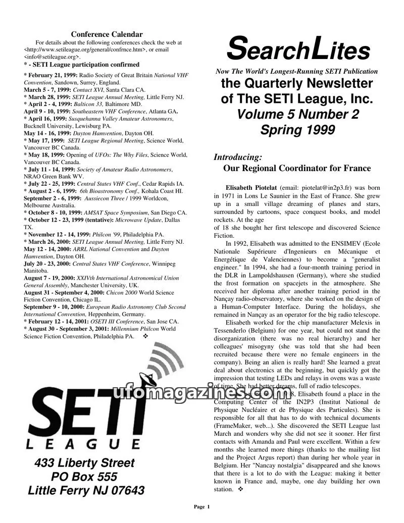 Cover of SearchLites (SETI League) issue Volume 5 Number 2: SearchLites