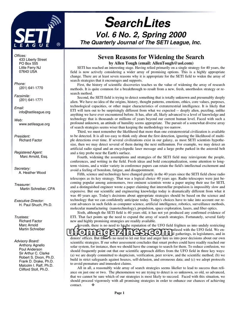 Cover of SearchLites (SETI League) issue Vol. 6 No. 2: SearchLites
