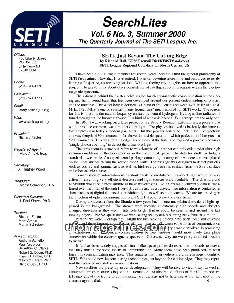 Cover of SearchLites (SETI League) issue Vol. 6 No. 3: SearchLites