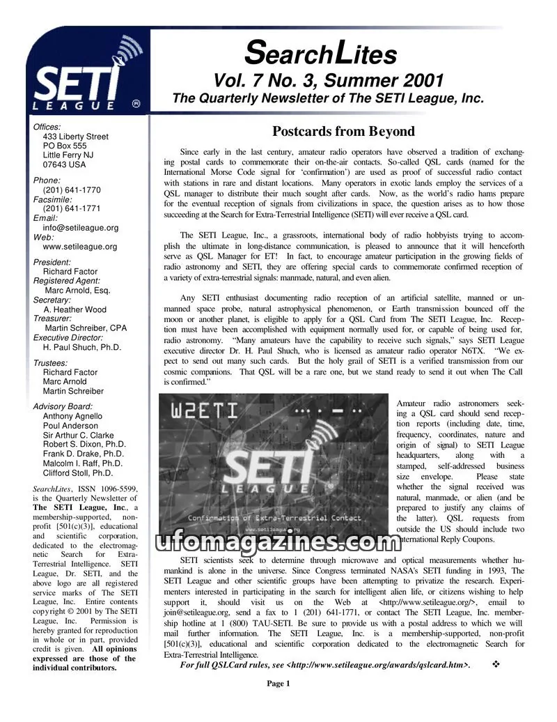 Cover of SearchLites (SETI League) issue Vol. 7 No. 3: SearchLites