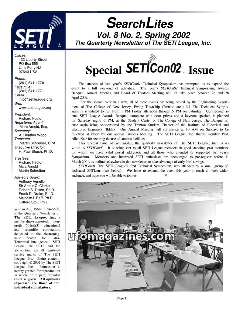 Cover of SearchLites (SETI League) issue Vol. 8 No. 2: SearchLites