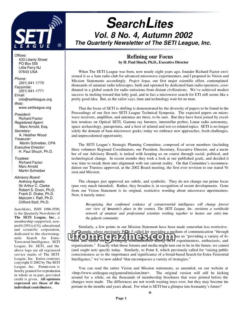 Cover of SearchLites (SETI League) issue Vol. 8 No. 4: SearchLites