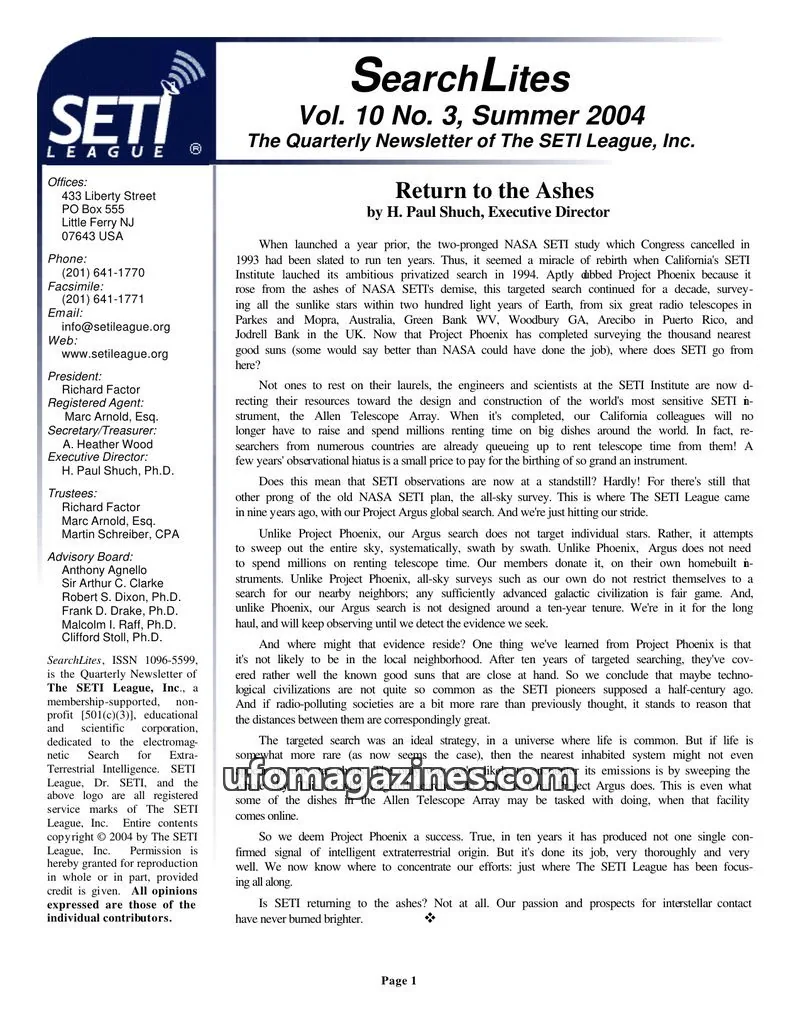 Cover of SearchLites (SETI League) issue Vol. 10 No. 3: SearchLites