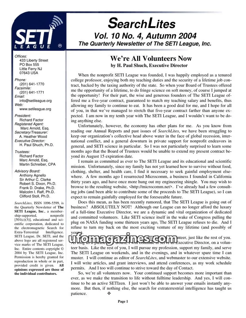 Cover of SearchLites (SETI League) issue Vol. 10 No. 4: SearchLites