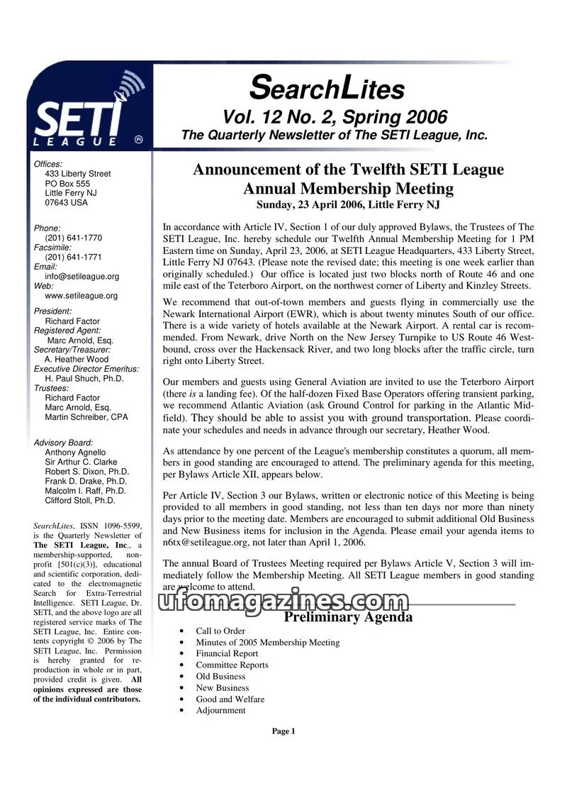 Cover of SearchLites (SETI League) issue Vol. 12 No. 2: SearchLites
