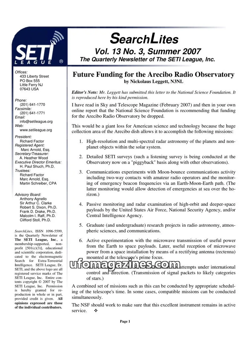 Cover of SearchLites (SETI League) issue Vol. 13 No. 3: SearchLites