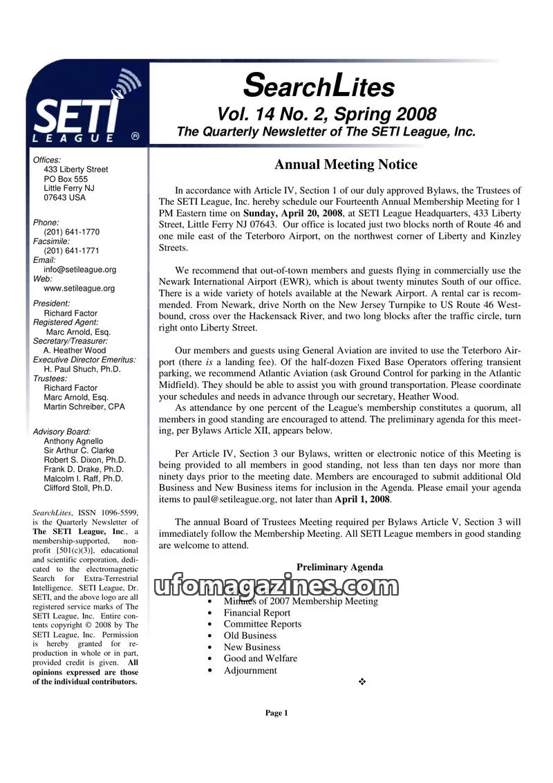Cover of SearchLites (SETI League) issue Vol. 14 No. 2: SearchLites