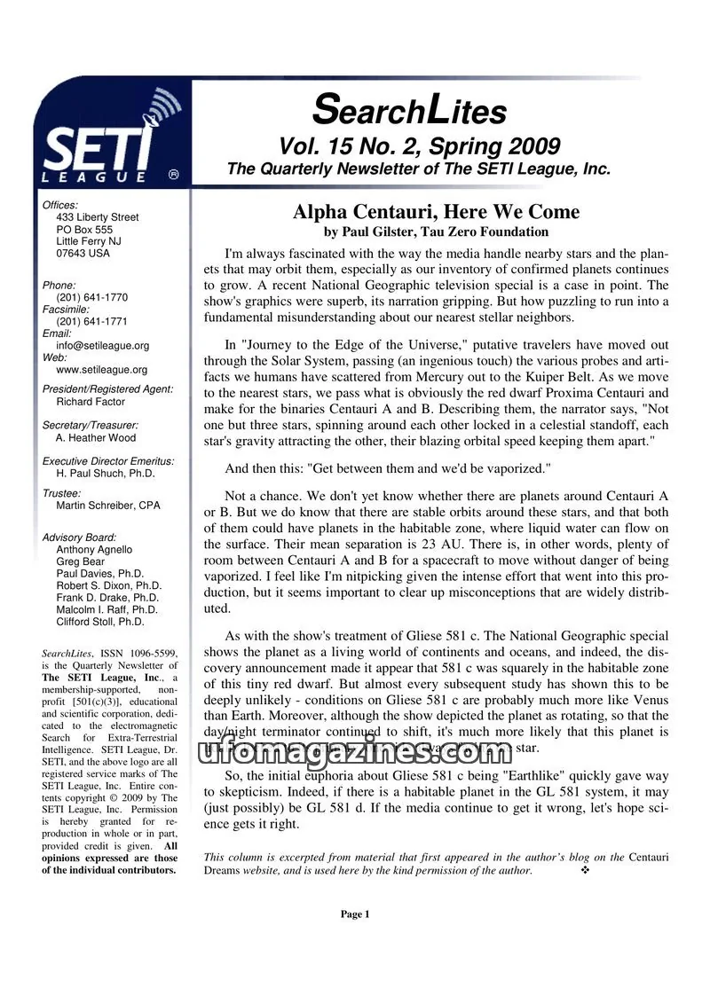 Cover of SearchLites (SETI League) issue Vol. 15 No. 2: SearchLites