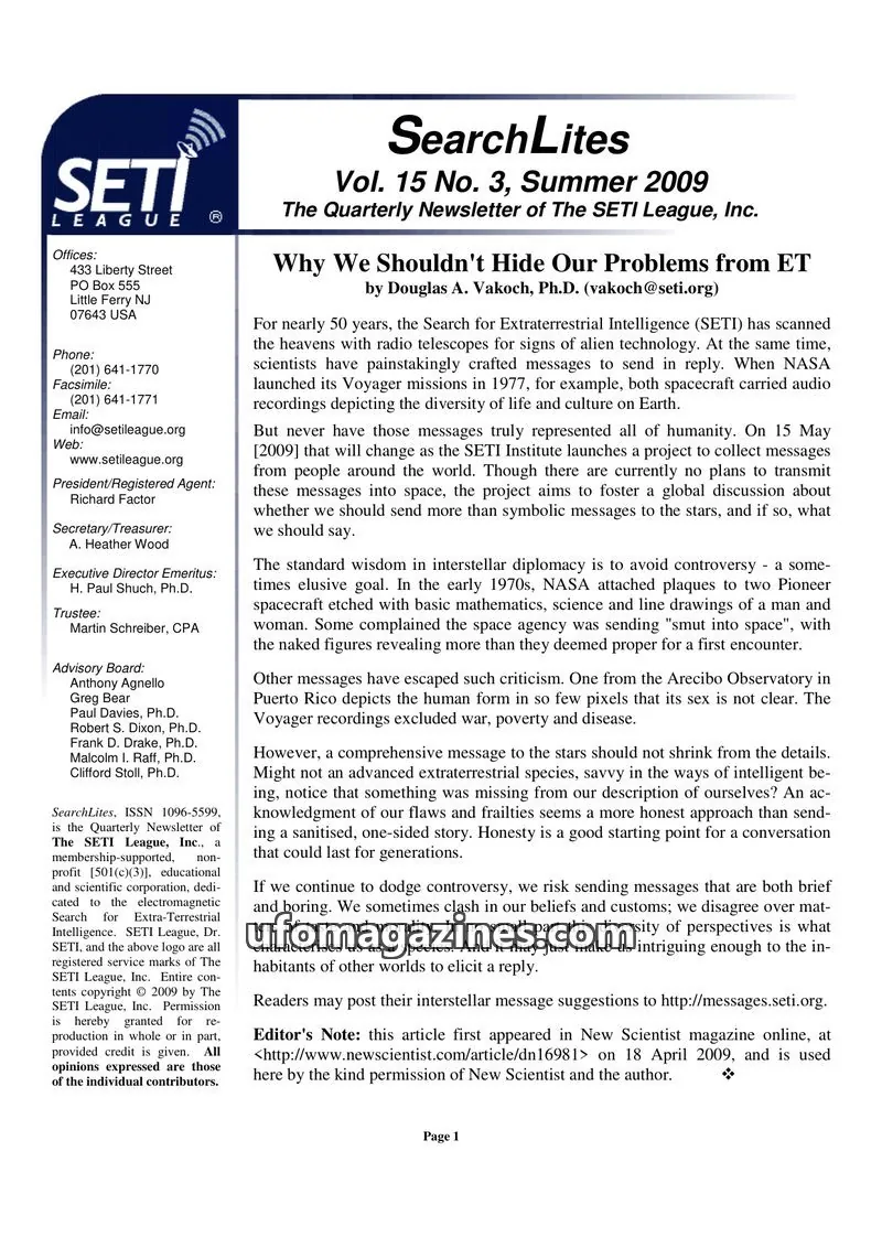 Cover of SearchLites (SETI League) issue Vol. 15 No. 3: SearchLites