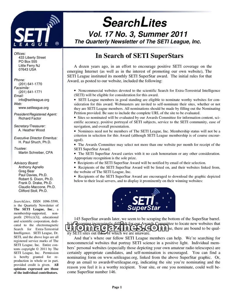 Cover of SearchLites (SETI League) issue Vol. 17 No. 3: SearchLites