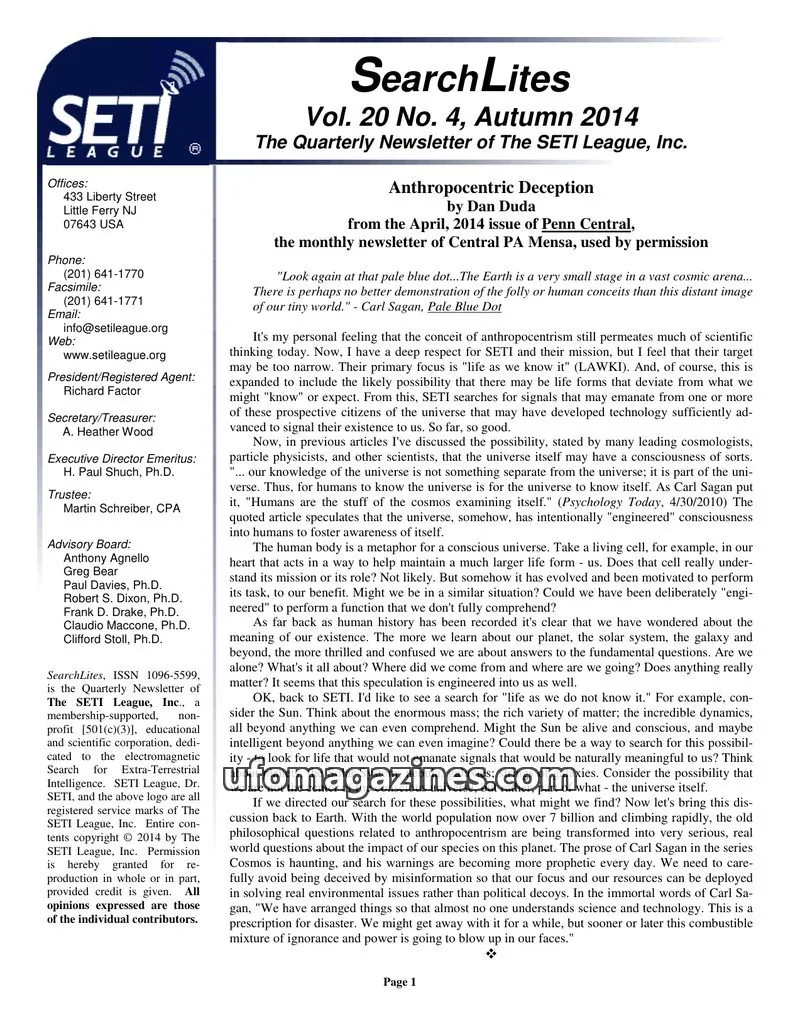 Cover of SearchLites (SETI League) issue Vol. 20 No. 4: SearchLites