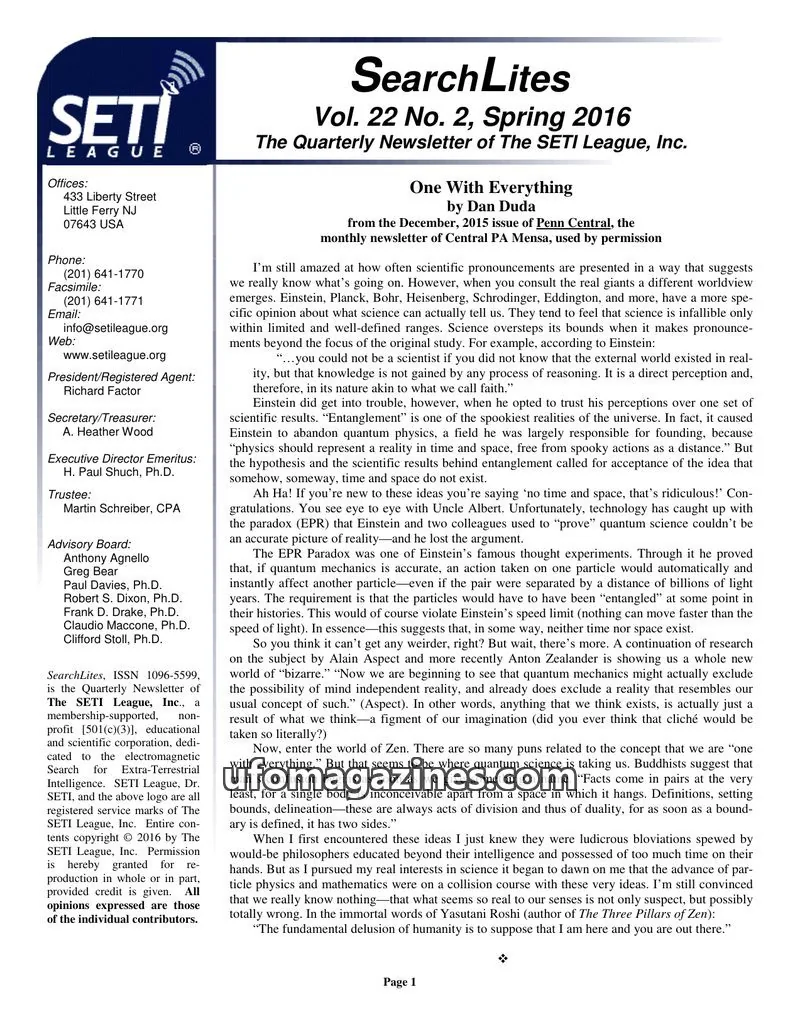 Cover of SearchLites (SETI League) issue Vol. 22 No. 2: SearchLites