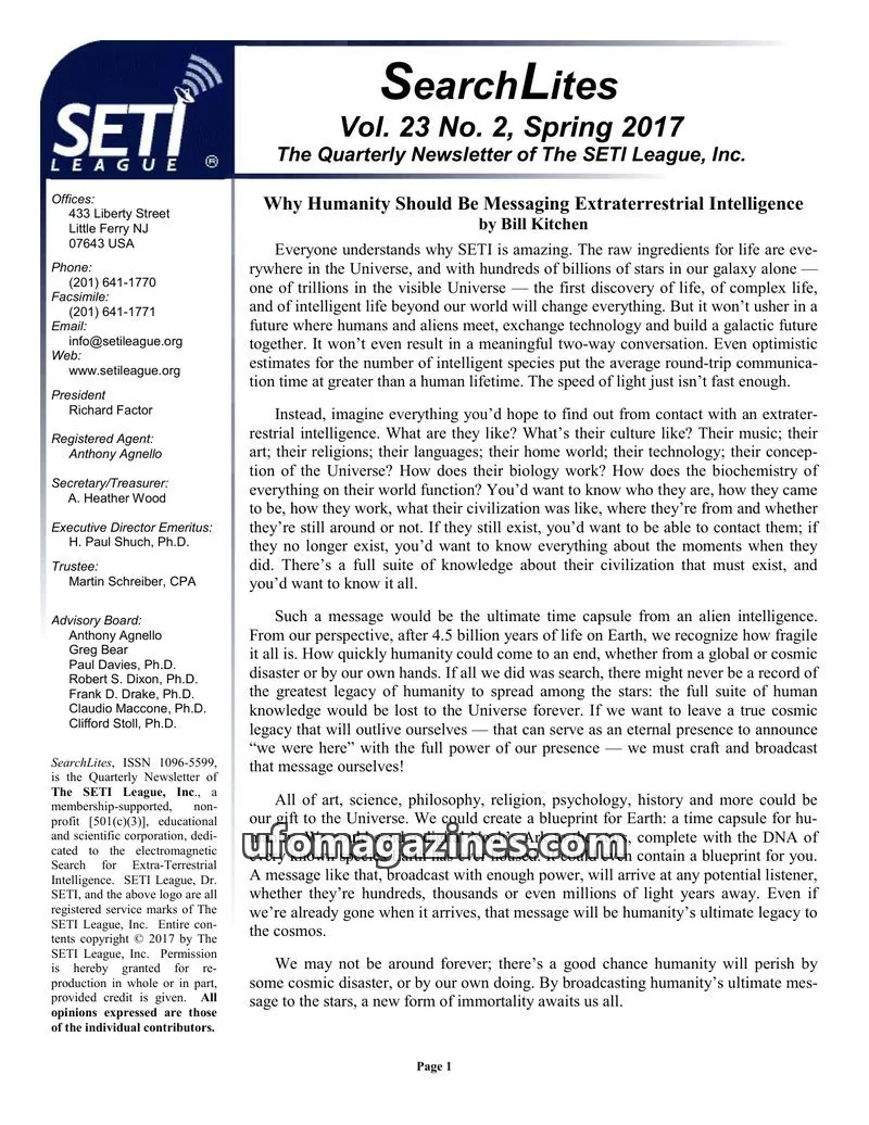 Cover of SearchLites (SETI League) issue Vol. 23 No. 2: SearchLites