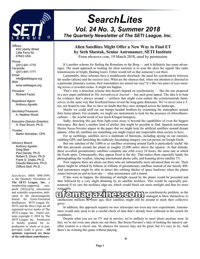 Cover of SearchLites (SETI League) issue Vol. 24 No. 3: SearchLites
