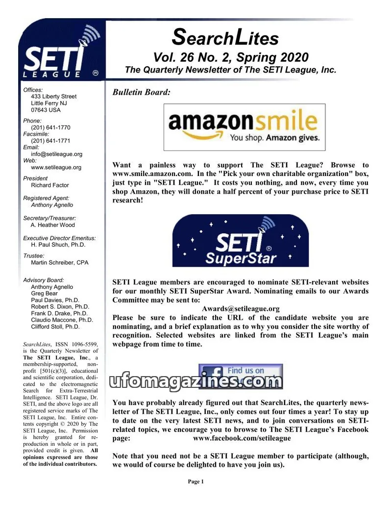 Cover of SearchLites (SETI League) issue Vol. 26 No. 2: SearchLites