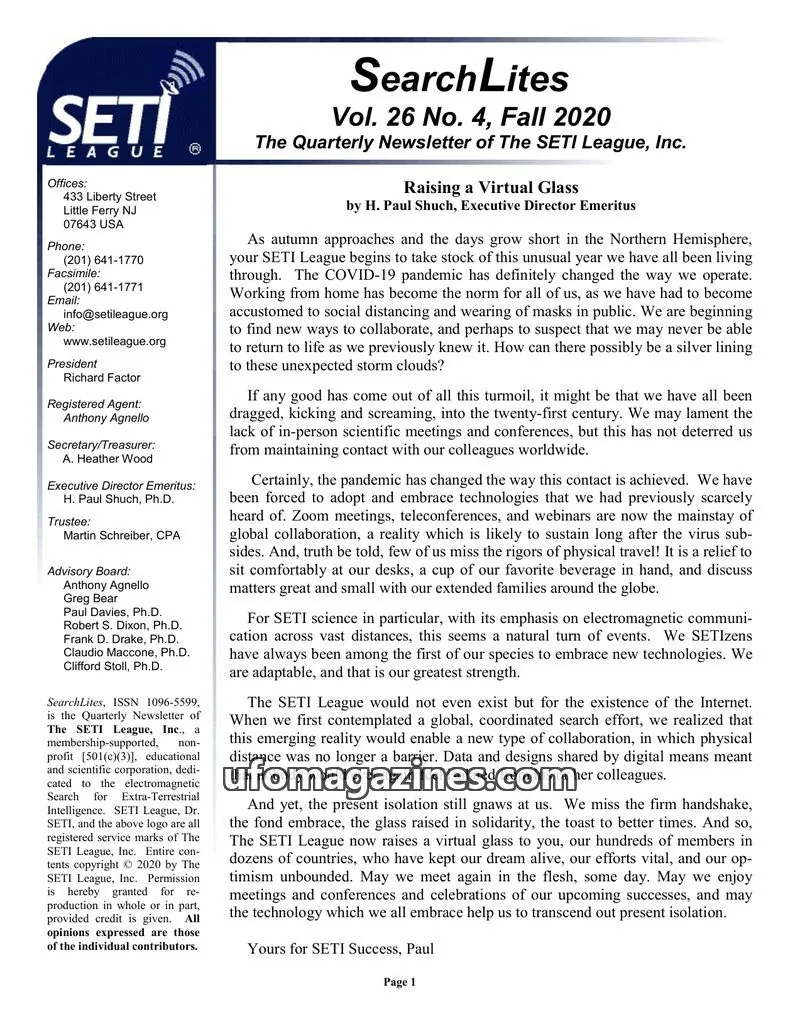 Cover of SearchLites (SETI League) issue Vol. 26 No. 4: SearchLites