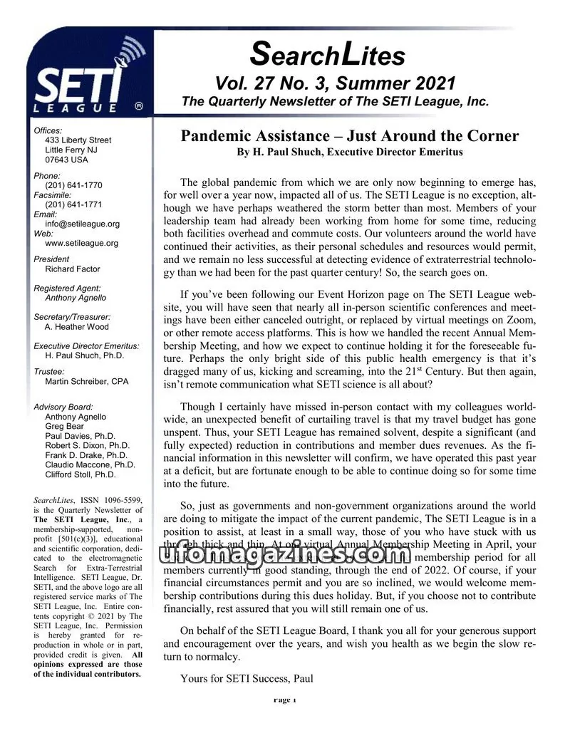 Cover of SearchLites (SETI League) issue Vol. 27 No. 3: SearchLites