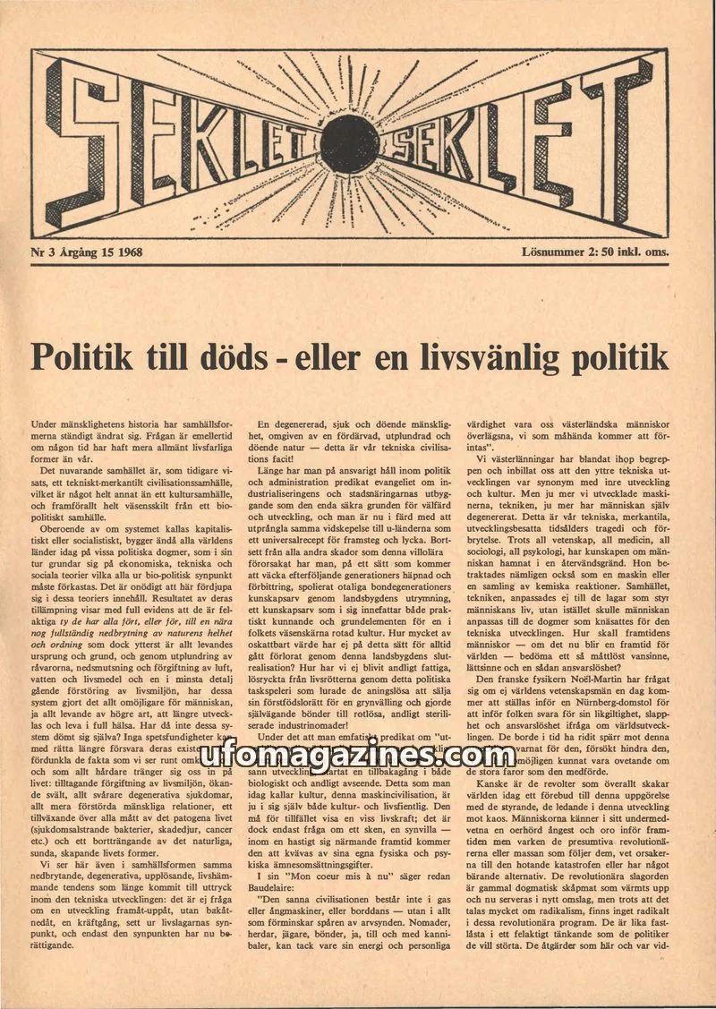 Cover of SEKLET issue 3: Politik till döds - eller en livsvänlig politik