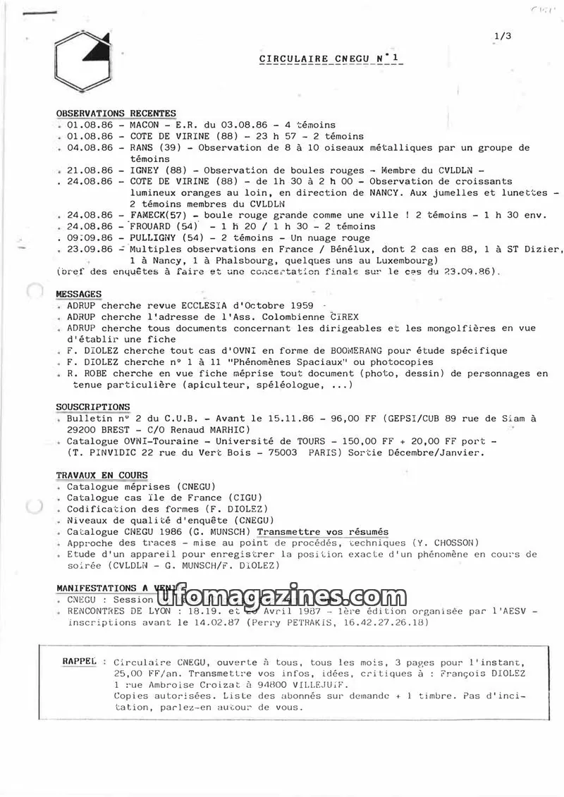 Cover of Circulaire CNEGU issue 1: CIRCULAIRE CNEGU