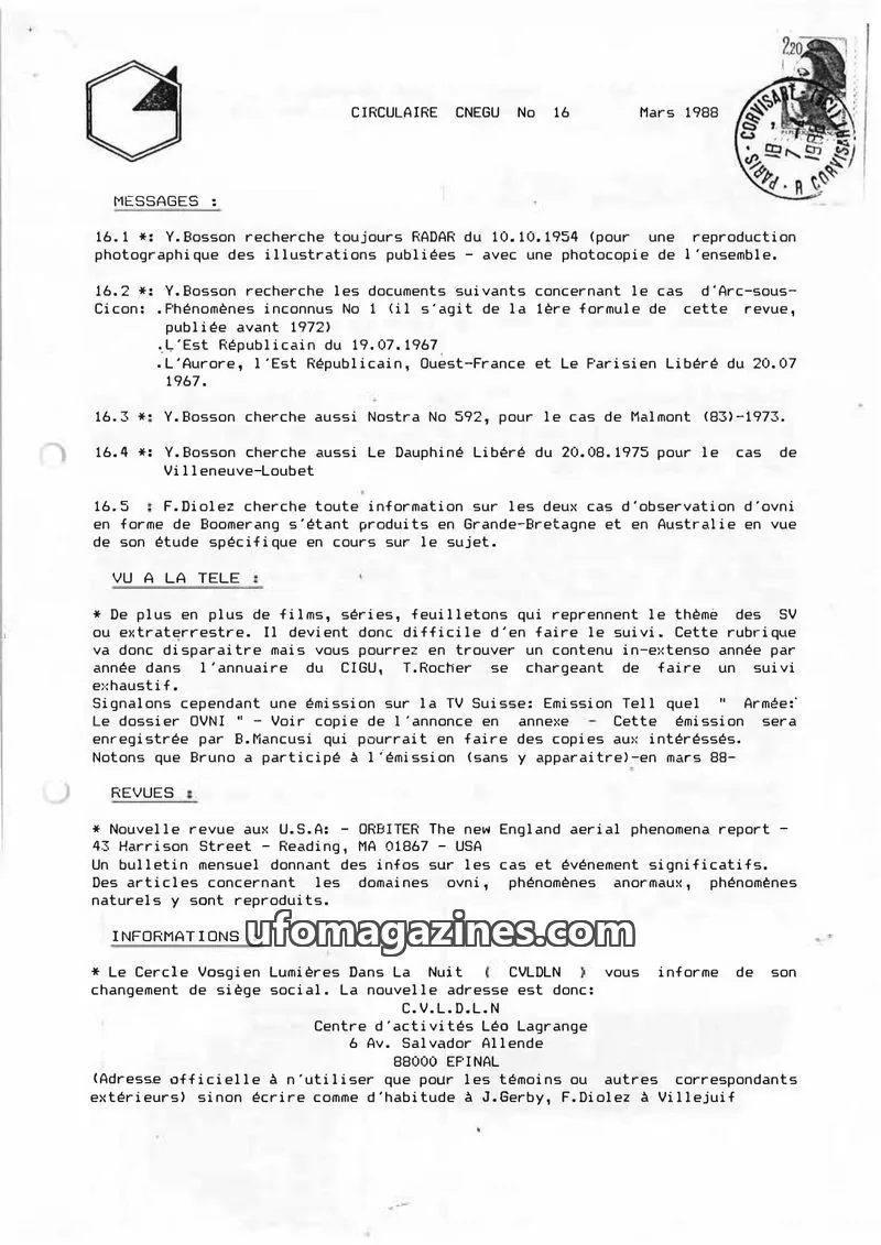 Cover of Circulaire CNEGU issue 16: CIRCULAIRE CNEGU