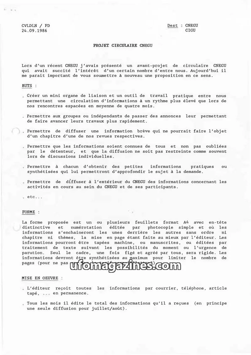 Cover of Circulaire CNEGU issue 0: PROJET CIRCULAIRE CNEGU