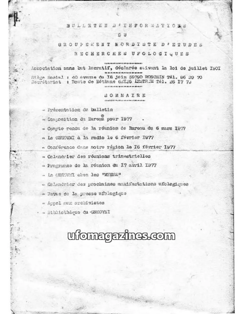 Cover of GROUPEMENT NORDISTE D'ETUDES RECHERCHES UFOLOGIQUES issue 1977: BULLETIN D'INFORMATIONS DU GROUPEMENT NORDISTE D'ETUDES RECHERCHES UFOLOGIQUES