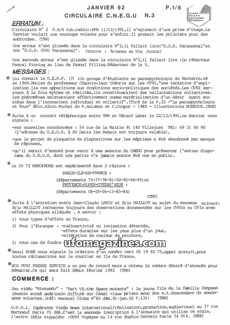 Cover of Comité Nord Est des Groupes Ufologiques issue N.3: CIRCULAIRE C.N.E.G.U