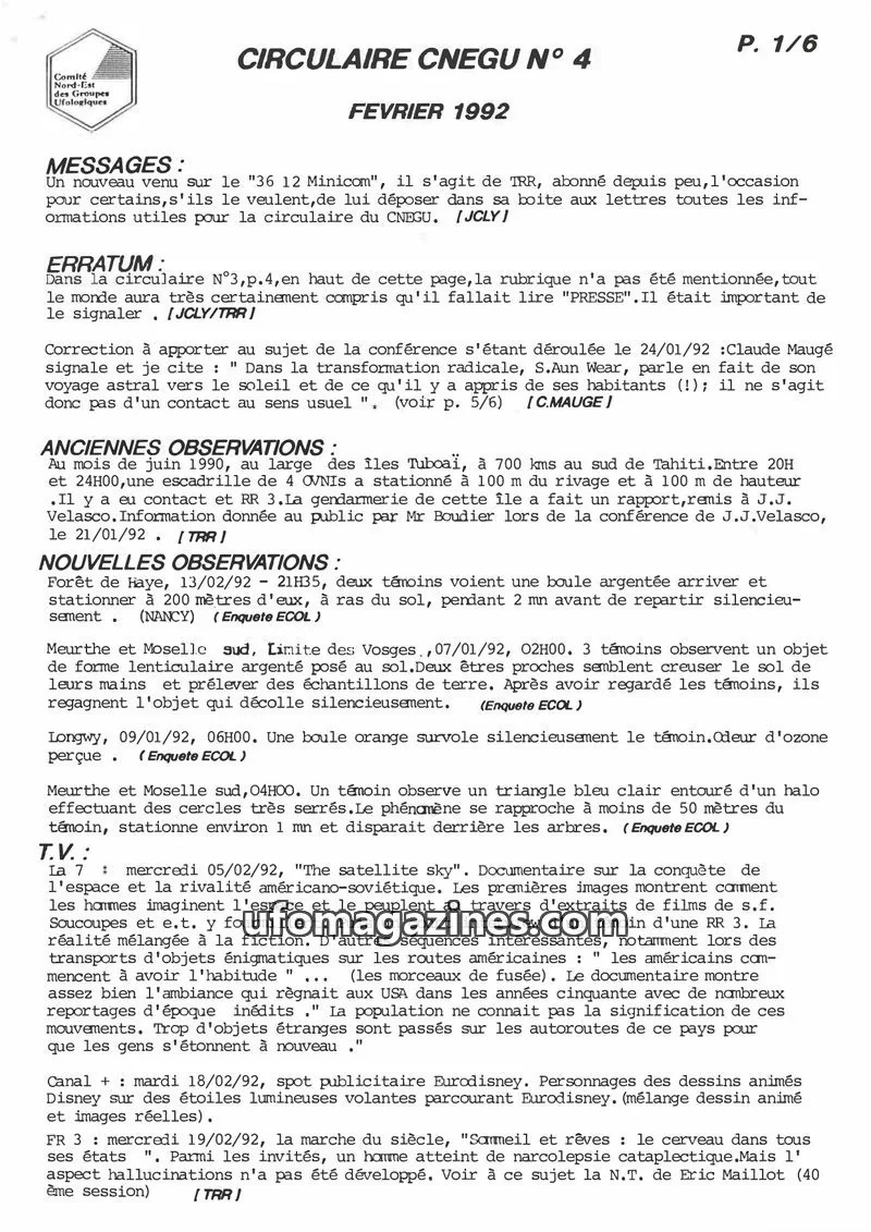 Cover of Comité Nord-Est des Groupes Ufologiques issue N° 4: CIRCULAIRE CNEGU
