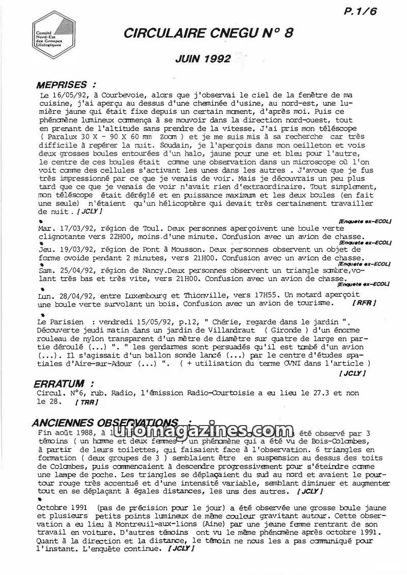 Cover of Comité Nord-Est des Groupes Ufologiques issue 8: CIRCULAIRE CNEGU